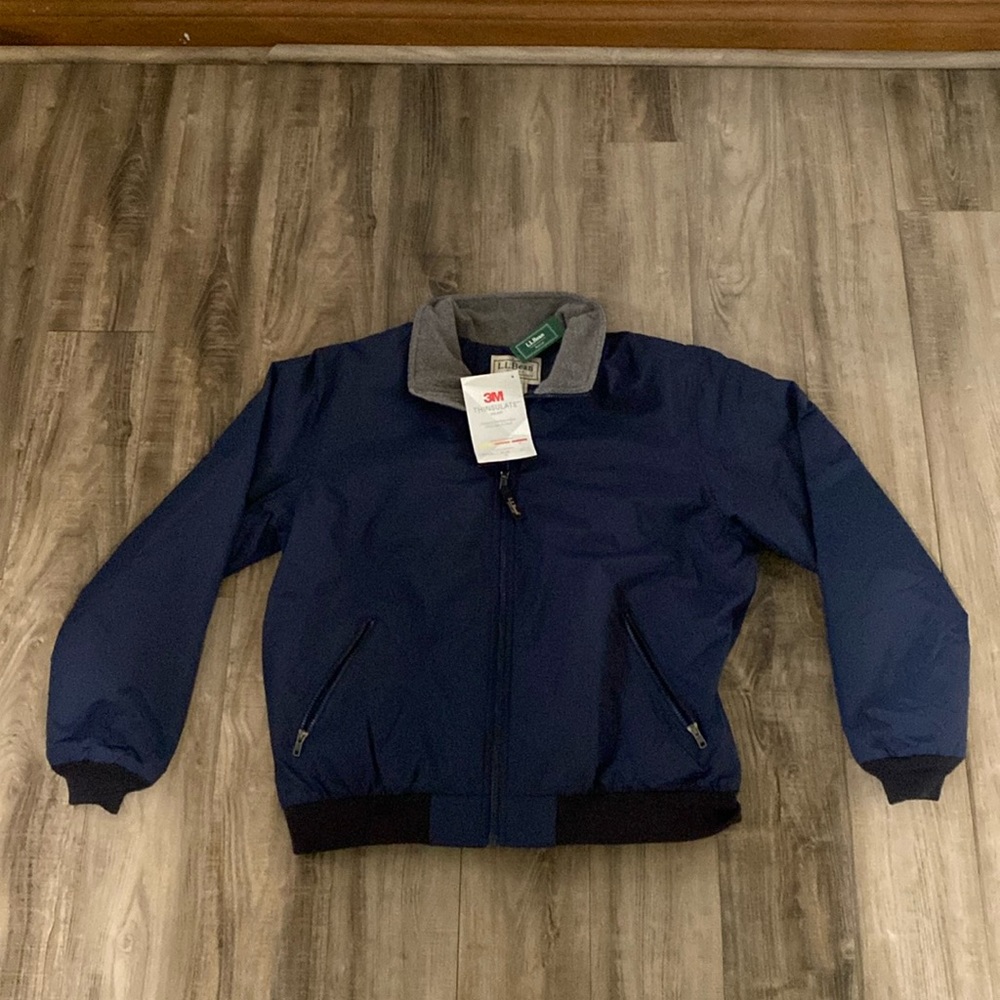 LLBean fleece lined navy bomber jacket